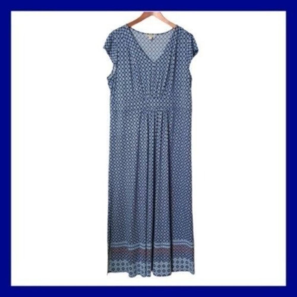 Dana‎ Buchman Maxi  Dress XL Print Figural V-Neck